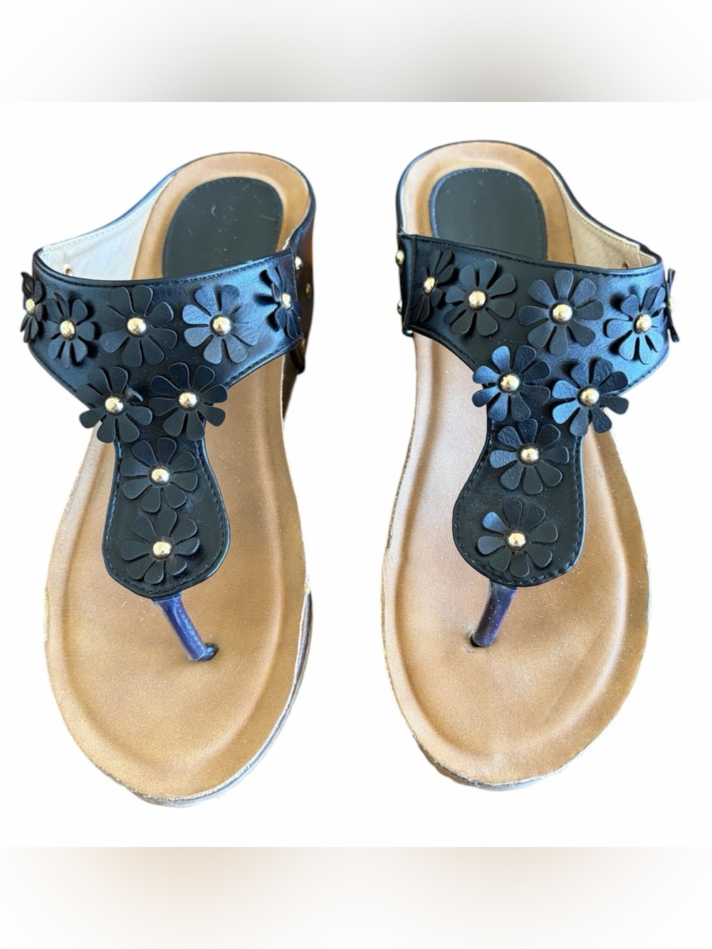 Wedge Flower Thong Sandals - Black Size EU 40 , US 81/2 to 9
